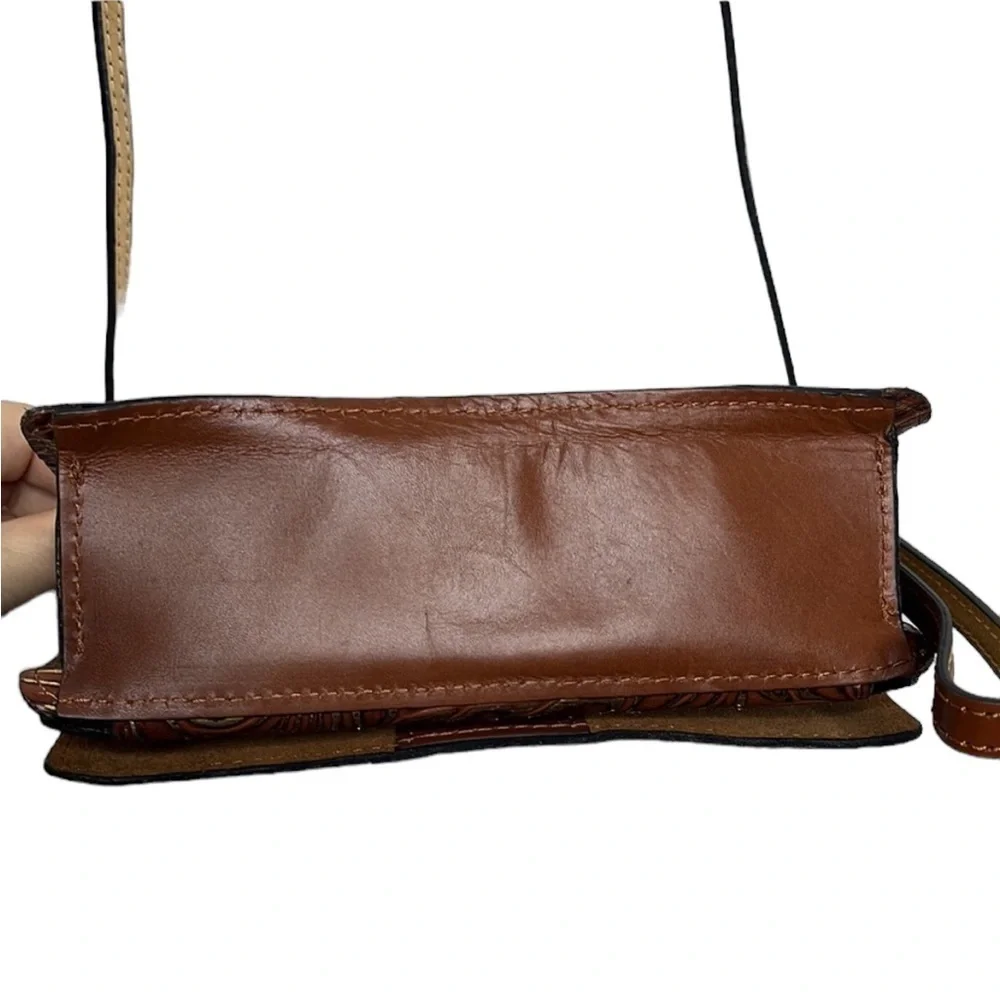 Patricia Nash Francia Brown Gold Leather Convertible Small Crossbody Bag